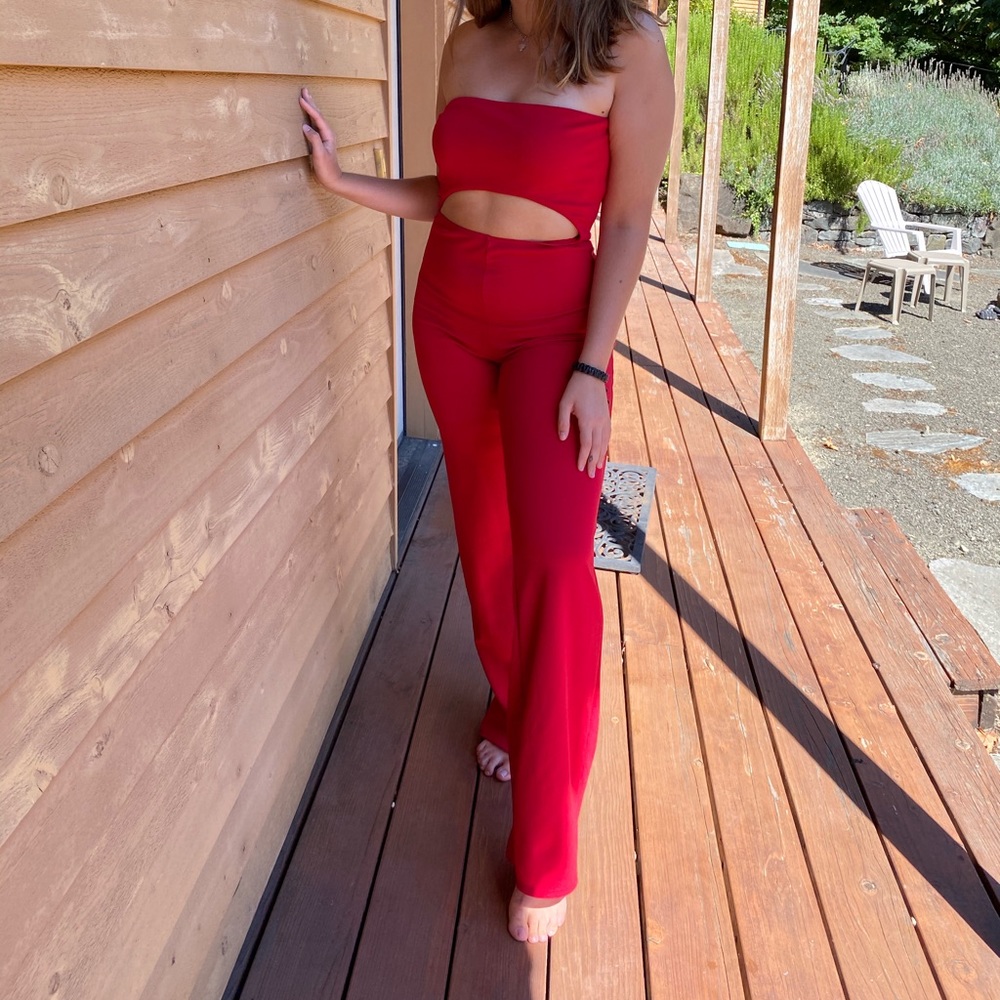 Sexy red cutout jumpsuit